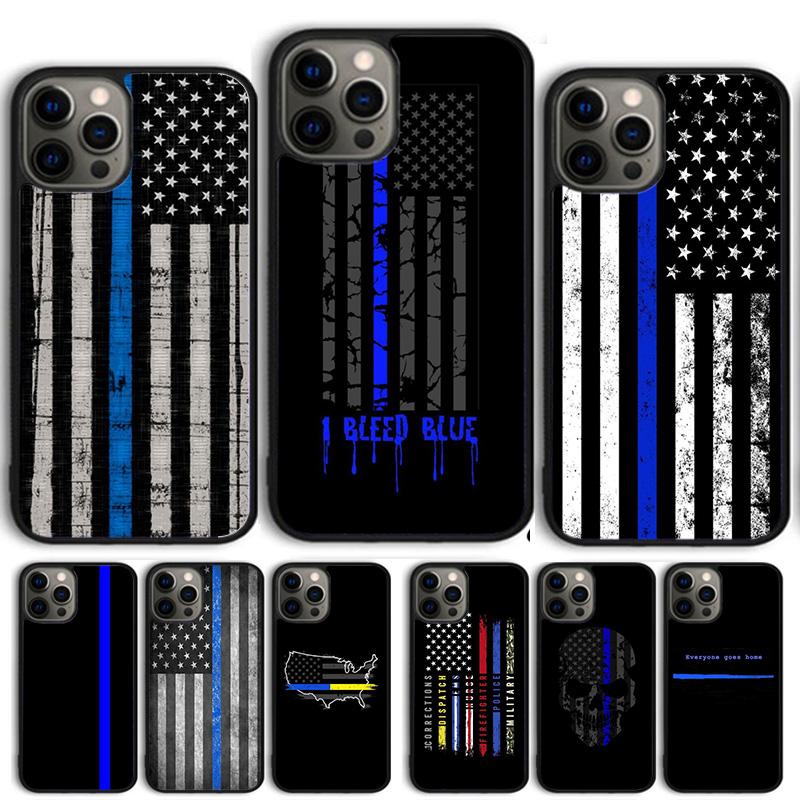 Police Thin Blue Line American Flag Phone Case Cover For iPhone 17 Air 15 16 Pro Max 14 13 12 11 Pro Max Plus