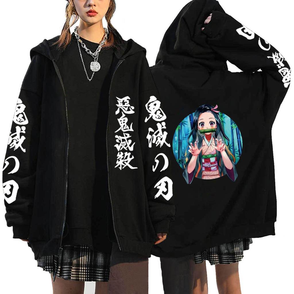Anime Demon Slayer Kamado Nezuko And Kamado Tanjirou Printed Hooded Men Women Zip Hoodies Harajuku Sweatshirt Male Zipper Jacket