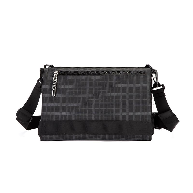Men Women Chain Single Shoulder Bag Foldable Messenger Bag Chain Casual Plaid Chest Bag Small Crossbody Bag Waterproof Black