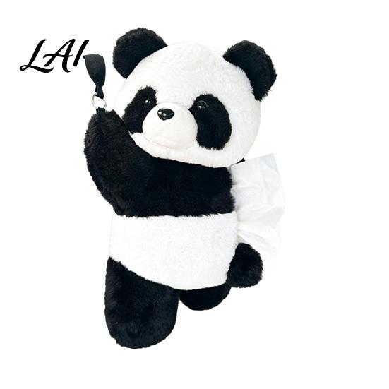 Back Seat Hanging Tissue Organizer Cute Animal Car Holder Plush Bear/Dog/Cat/Panda/Raccoon Napkin Dispenser with Gift for Owners Wide Strap,