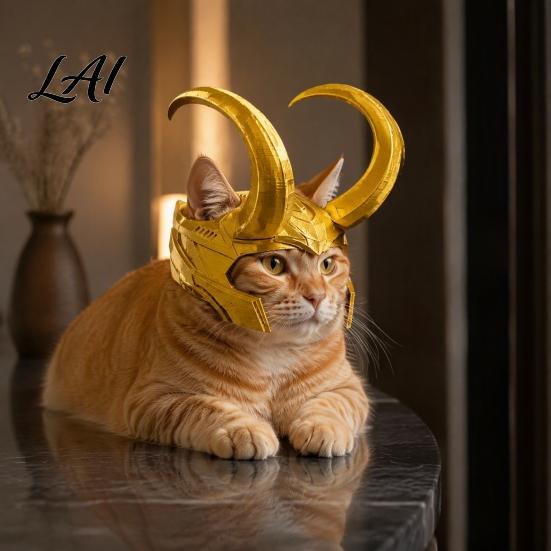 Funny Cat Helmet Horn Crown Helmet Golden Headpiece with Ear Holes Pet Costume Accessories Cosplay for Halloween Theme Parties Photo Props Hat Cats