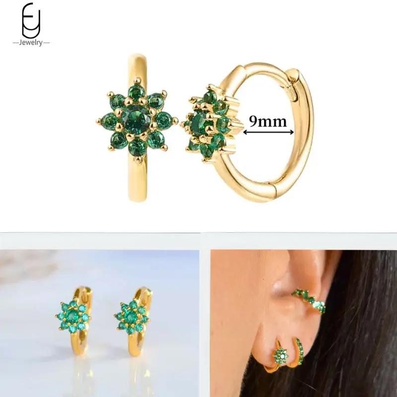 Серьги из стерлингового серебра 925 пробы с зеленым цирконом, золотые серьги-кольца в форме сердца для женщин, изящные пусеты, роскошные ювелирные изделия, подарки