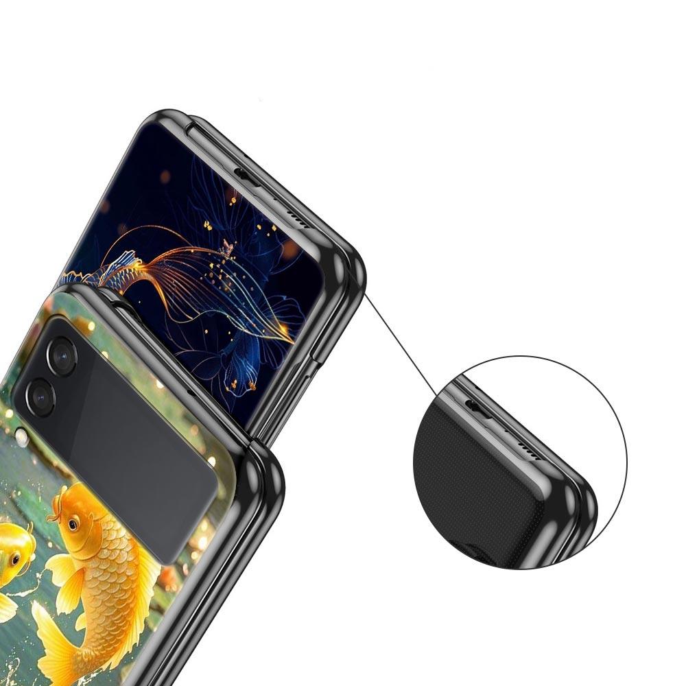 Жесткий чехол из поликарбоната с изображением золотой рыбки для Samsung Galaxy Z Flip 7 6 5 4 Черный чехол для Galaxy Z Flip 3 Складной корпус Fundas Сумка