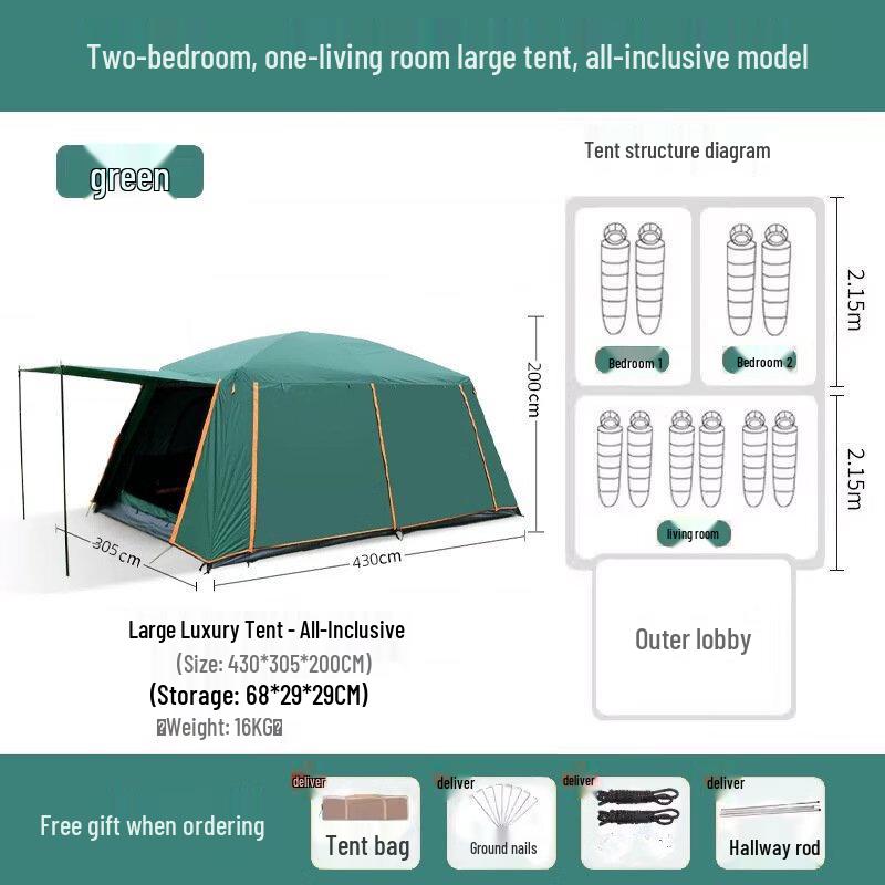 OEING Large Two-Room Outdoor Camping Tent