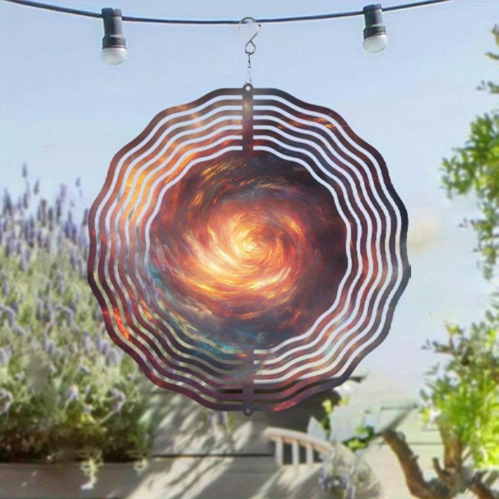 Blue White Metal Wind Spinner with Hanging Chain 2D Garden Art Sculpture for Outdoor Yard Patio Decor All Season Windmill Spinner