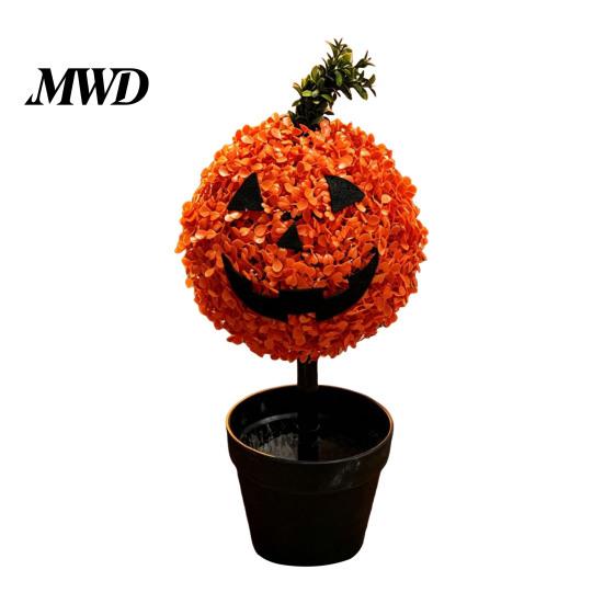 Indoor Halloween Party Props Artificial Pumpkin Topiary Tree, Face Faux Boxwood Plants with Stake, Weatherproof Garden Lawn Ornaments Fall Autumn