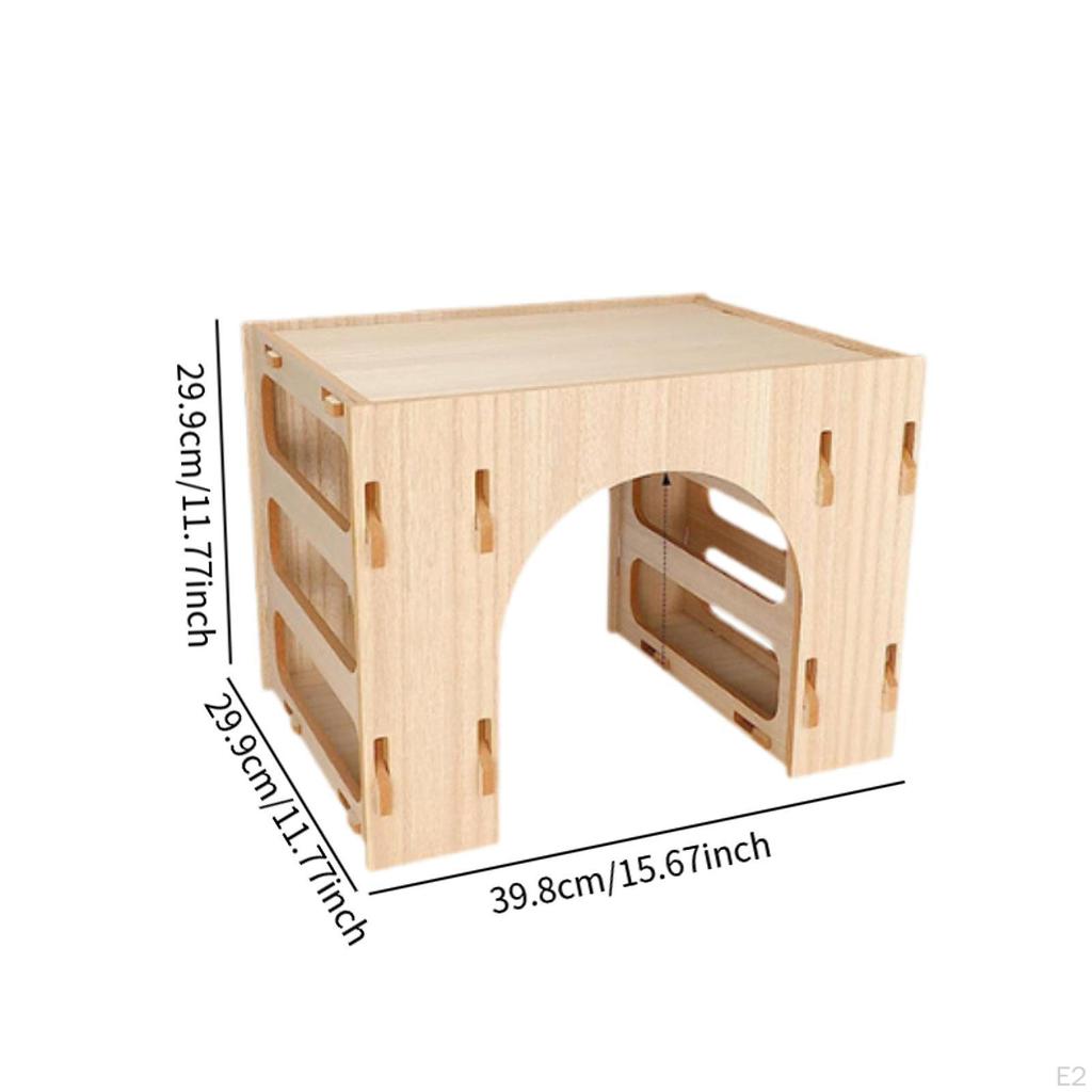 Wooden Bunny Hay Feeder Hamsters Playhouse Hideout Less Wasted Small Animal Holder Food Feeding