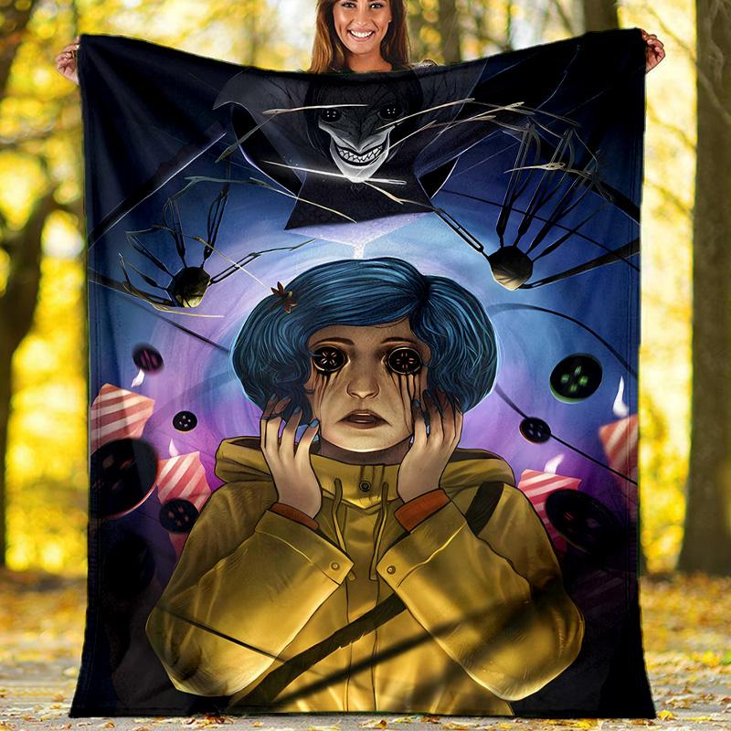 1pc Coraline6 Theme Blanket - Digital Print, Polyester, Cozy for All Seasons, Perfect for Outdoor, and Travel