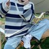 Женский хлопковый свитер в полоску в корейском стиле 2024 года — легкий, свободный крой для осени/зимы