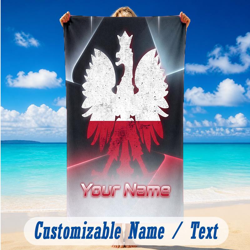 Beach Towel Custom Name Text, Quick Dry Large Towel For Beach HomePoland Football