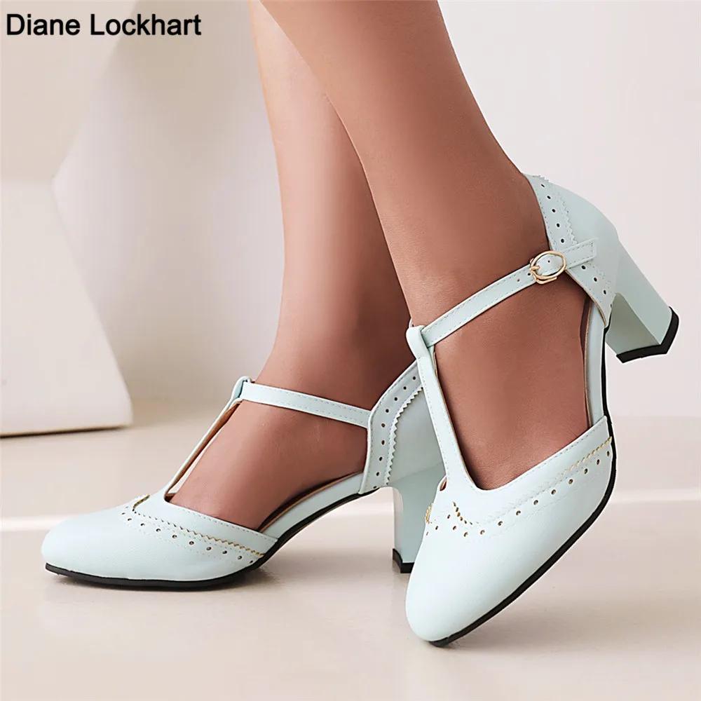 Fashion Lady Fashionable Single Shoes T-Strap Buckle Sweet Blue Pumps 6.5CM Heel High Heels Zapatos Party Wedding Women Mary Janes Shoes