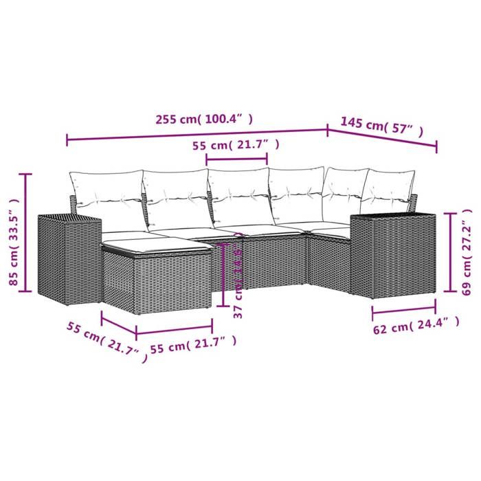 VidaXL Salon de Jardin avec Coussins 6 pcs, Canapés de Terrasse, Ensemble de Meubles de Patio, Mobilier d'Extérieur, Noir 3222855