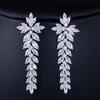 CMM Bling Bridal Jewelry Silver Color Inlaid AAA Cubic Zirconia Long Leaf Pendant Earrings