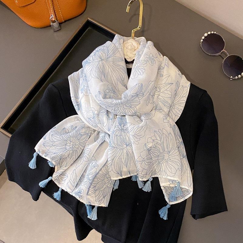 Осенний вискозно-хлопковый шарф Ацтекский Пейсли Цветочный платок шаль накидка Женские тонкие шарфы Мода кисточки Пашмина Высокое качество Фуляр