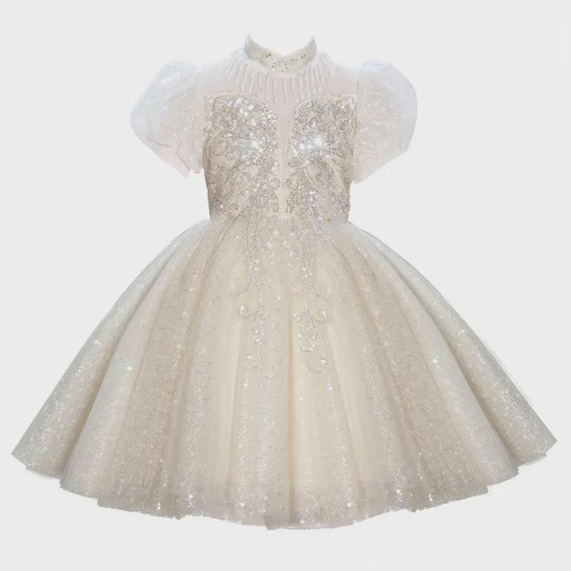 Стильное зимнее платье принцессы 2024 года для девочек: Элегантный костюм для выступления девочки-цветочницы и фортепиано