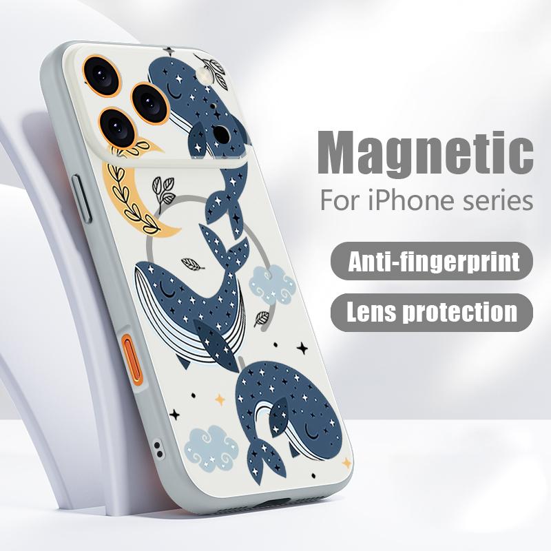 Магнитный чехол для Magsafe для iPhone 17 Pro Max, чехол с мультяшным узором китов и звезд, с покрытием, приятным на ощупь, для iPhone 16 15 14 13 Pro Max