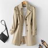 Women Fall Spring Coat Slim Fit Single-breasted Solid Color Turn-down Collar Pockets Mid Length Korean Style Overcoat Outdoor Jacket