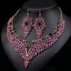 3Pcs Purple Necklace Earring Set Luxury Crystal Jewelry Set Fashion Stud Earrings Choker Set  Women