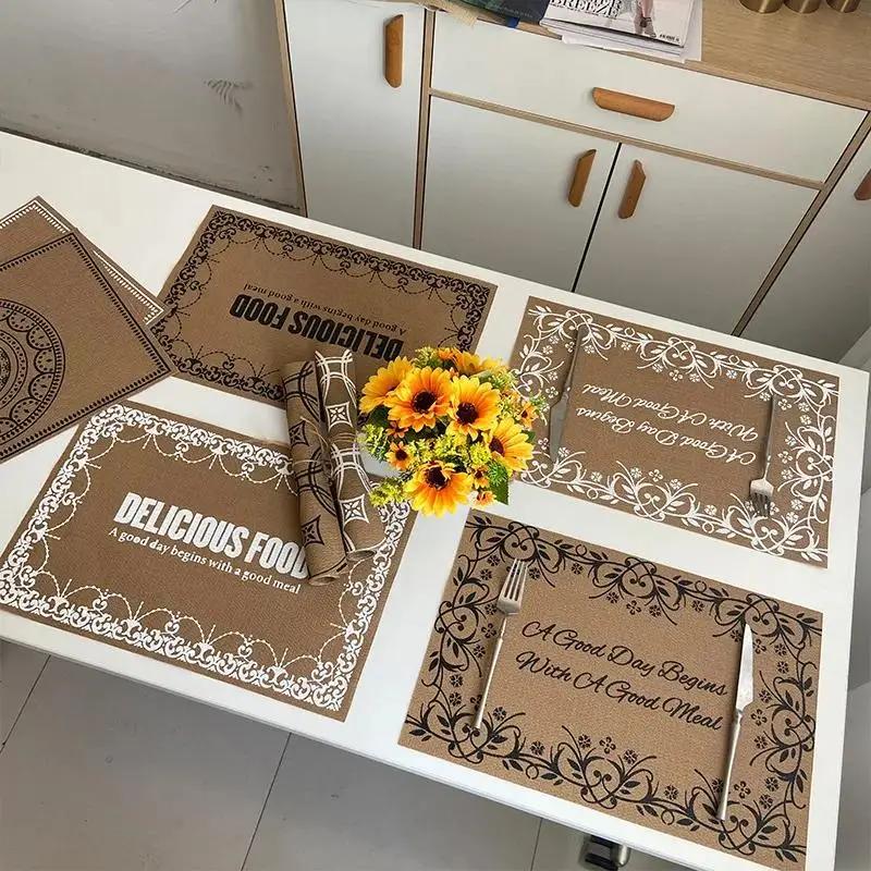 Джутовый ПВХ Плейсмат Квадратный Имитация Пеньки Ретро Изоляционная Подкладка Скандинавский Моющийся Плетеный Коврик для Еды Плейсмат для Декора Обеденного Стола Подкладка