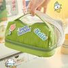 Двухуровневая сумка-карандаш, чехол для ручки, авокадо, зеленый, кремовый, белый, из искусственной кожи, сумка для хранения канцелярских принадлежностей, макияжа, путешествий