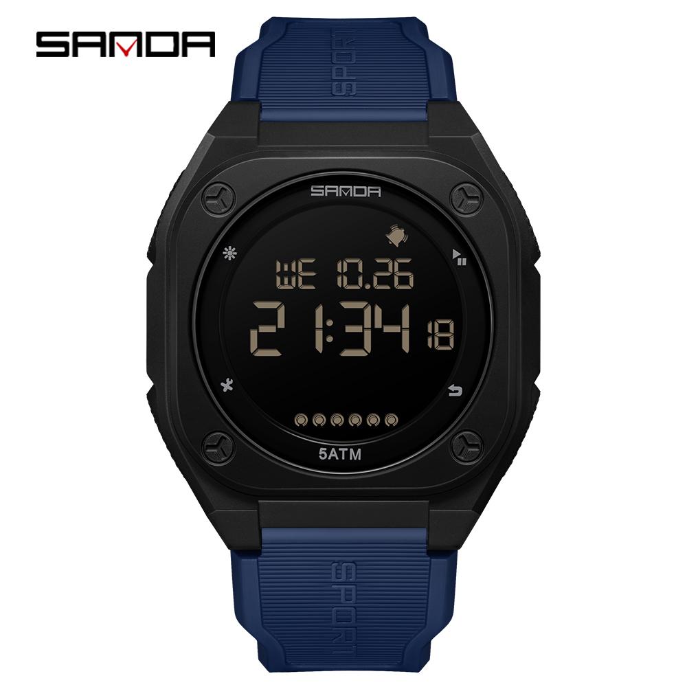 SANDA 6303 New Trendy Large Dial Digital Watch Multi functional Sports Waterproof Countdown Night Light Men's Electronic Watch-1