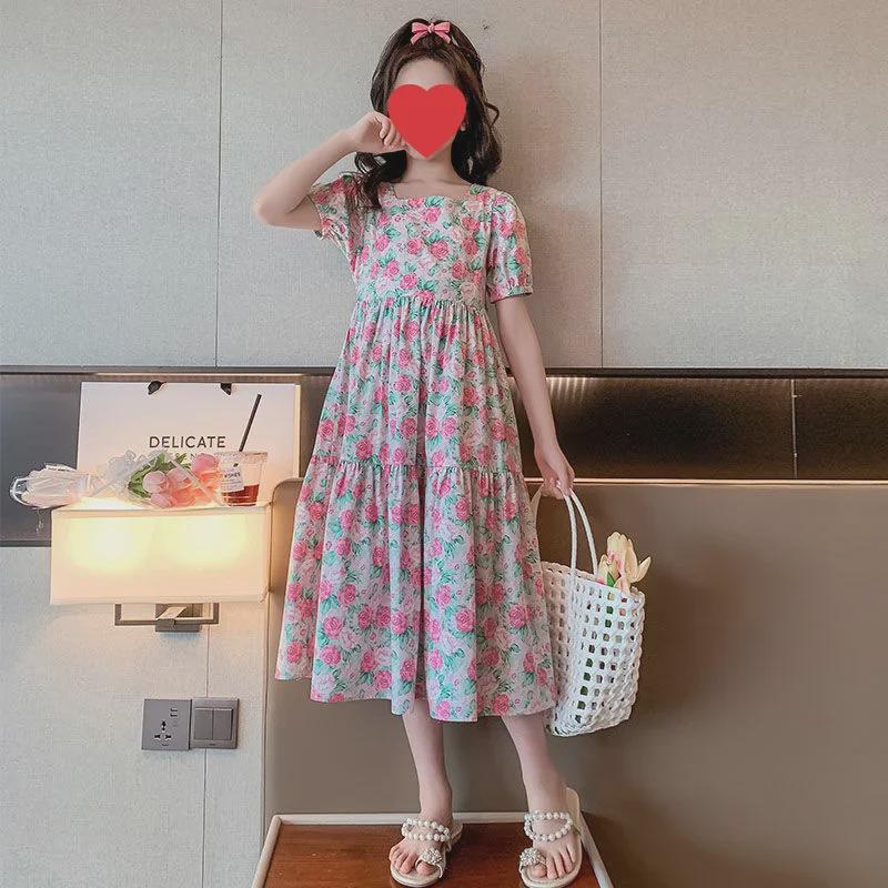 2024 Модное летнее платье принцессы с цветочным принтом для девочек