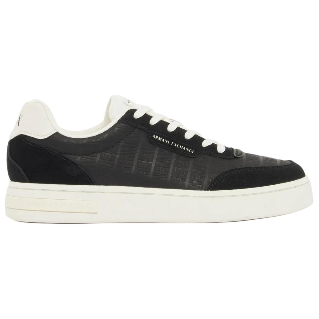 Armani Exchange Cow Split Leather Patchwork Embossed Low Top Lace-Up Sneakers 2.5cm Men sneakers Black XM002630AF22754MC024