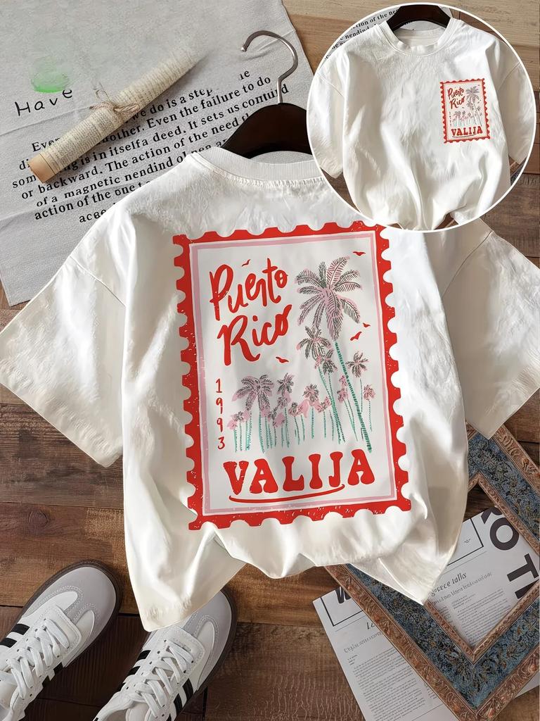Puerto Rico Graphic TShirt Unisex Tropical Palm Tree Print Tee Vintage Stamp Aesthetic Harajuku Short Sleeve Casual Summer Top