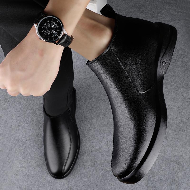 Мода Зима Деловая Мода Мужская Высокое Качество Мужская Обувь Деловая Формальная Кожаные Ботинки Классические Плюшевые Сохраняют Тепло Застежка-молния Короткие Ботинки