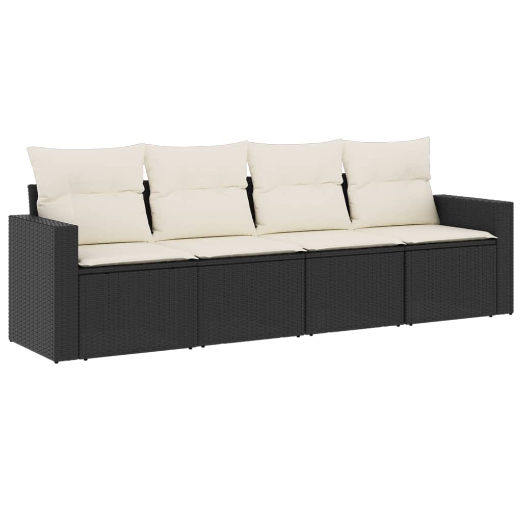 4 Piece Outdoor Sofa Set with Cushions Black Poly Rattan