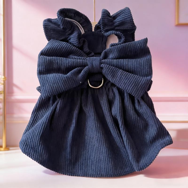 Vintage Corduroy Pet Dog Dress Cute Bow Dog Ruffle Skirt Suspender Puppy Clothes Luxury Princess Cat Dress Pet Vest Dog Costume