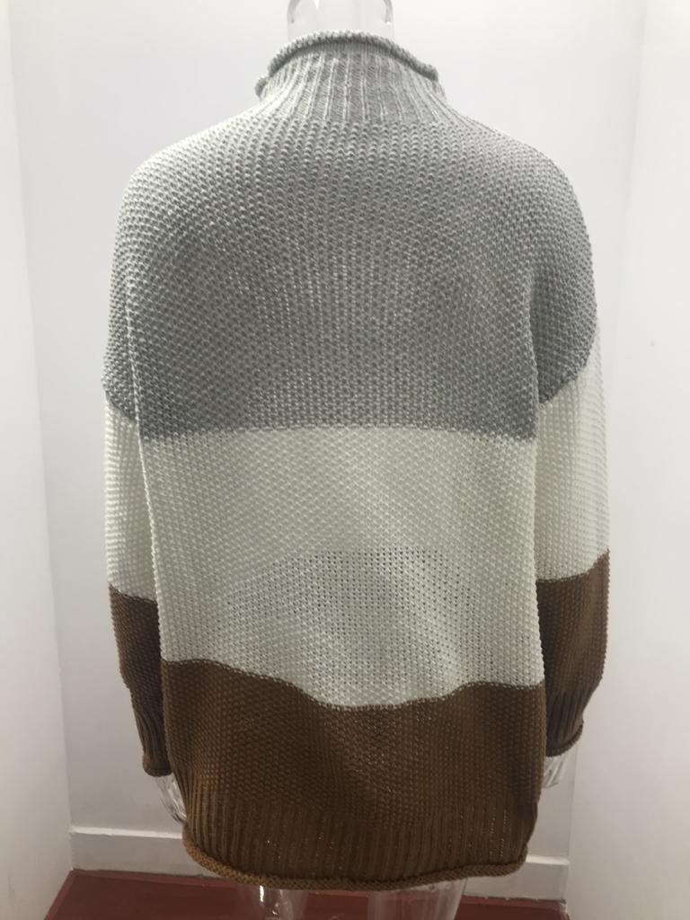 Мягкие элегантные базовые трикотажные топы, пуловеры, модные осенне-зимние трикотажные женские толстые линии с цветными блоками, с высоким воротом, повседневные, с длинными рукавами, пуловеры