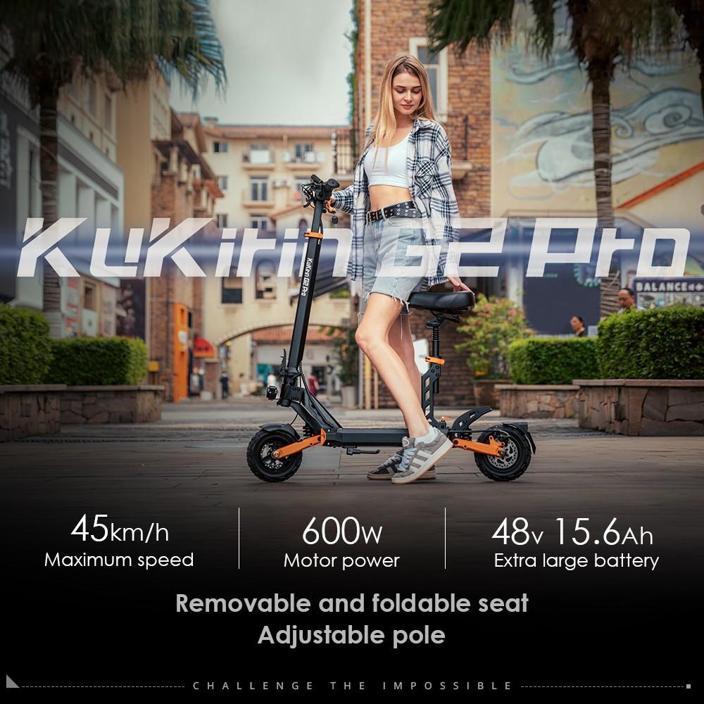KuKirin Электросамокат G2 Pro, версия 2024, 600 Вт бесщеточный двигатель, аккумулятор 48 В 15.6 Ач, 9-дюймовые резиновые вакуумные шины, максимальная скорость 45 км/ч