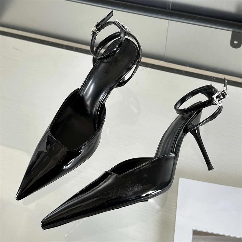 Fashion Eilyken Gold Silver Ankle Buckle Strap Women Pumps Sexy Pointed Toe Thin High Heels Slingback Dress Designer Mules Shoes