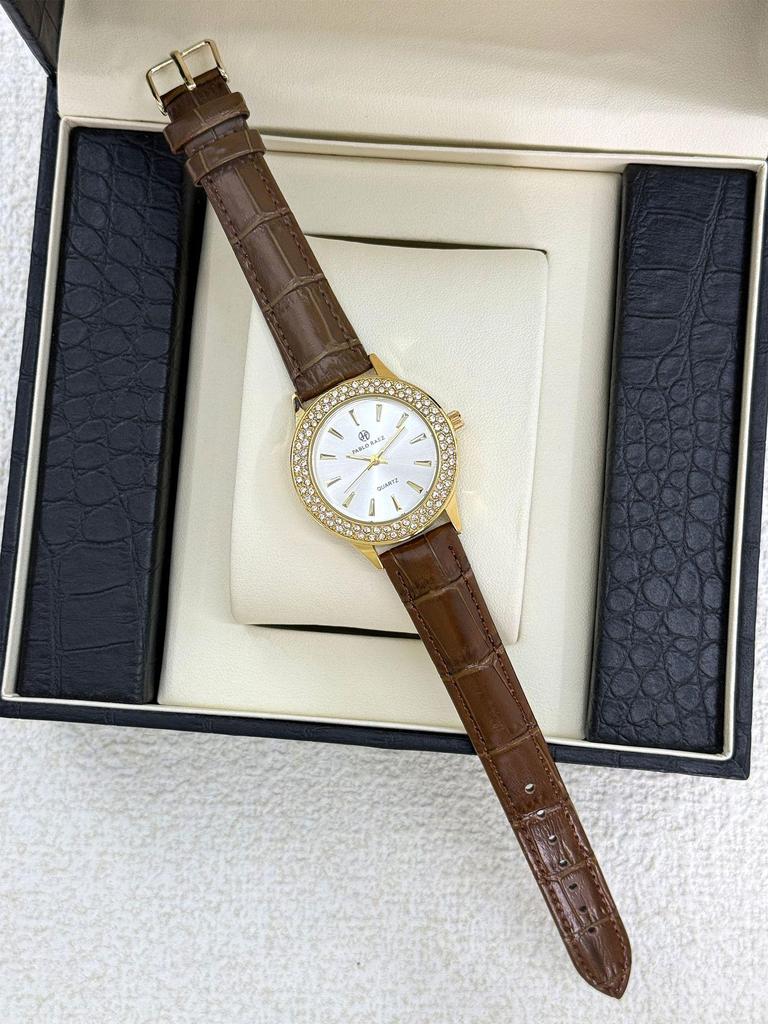 Pablo Raez Women's Quartz Rhinestone Watch with Leather Strap - Trendy & Versatile Gift