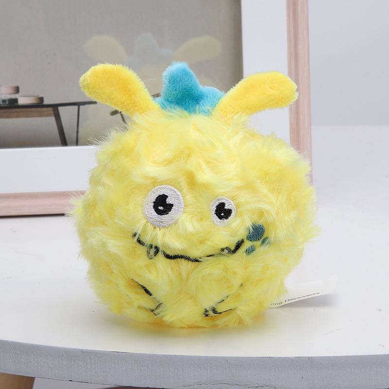 Color Multi Dualpurpose Plush Pet Toy 10  10cm Squeaky Monster Ball Toy