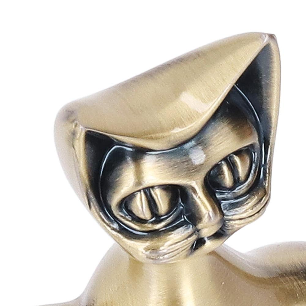 Handcrafted Cat Ring Holder Solid Brass Feline Sculpture Cat Statue Home Office Decor