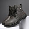 МодаЗимние Высокие ботинки Модные ботинки Кожаные Ботильоны Двойная боковая молния Нескользящая обувь Мужские Ботинки на платформе Zapatos De Hombre