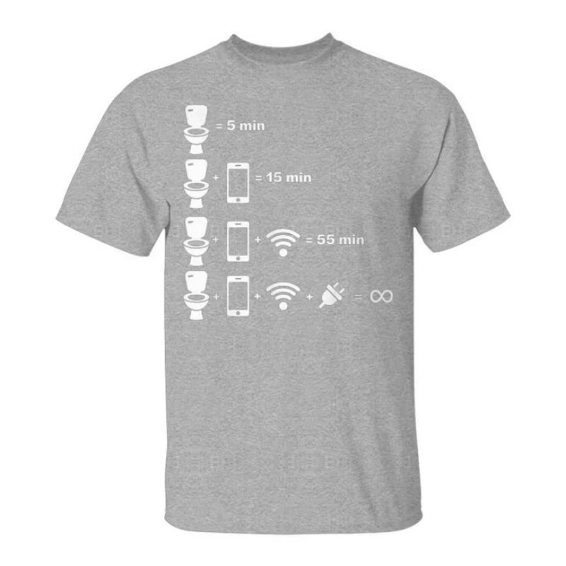 2026 Men's Women Novelty Toilet Time Measured By Phone WiFi And Charger Meme T Shirt Tee Streetwea