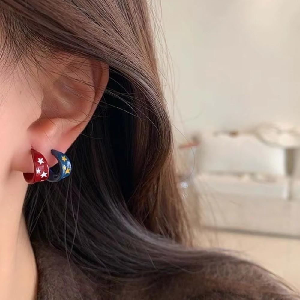 Enamel Drip Oil Star Hoop Earrings Vintage Colorful Dripping Earrings Party
