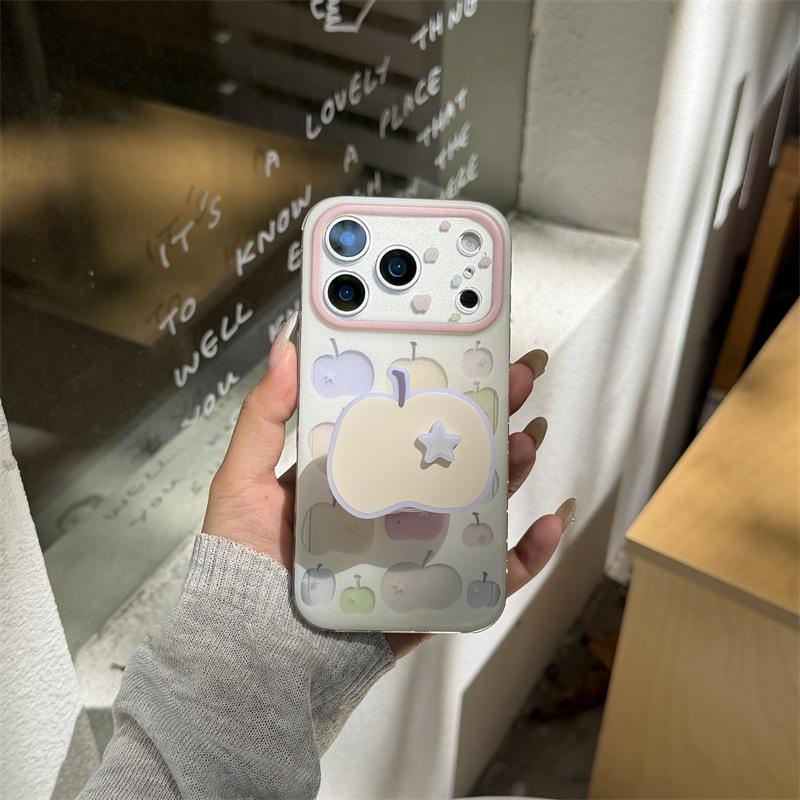 Милый чехол для телефона с принтом пастельных яблок для iPhone 17 16 15 14 Pro Max, кавайный держатель-подставка со звездой, защитная крышка для девочек