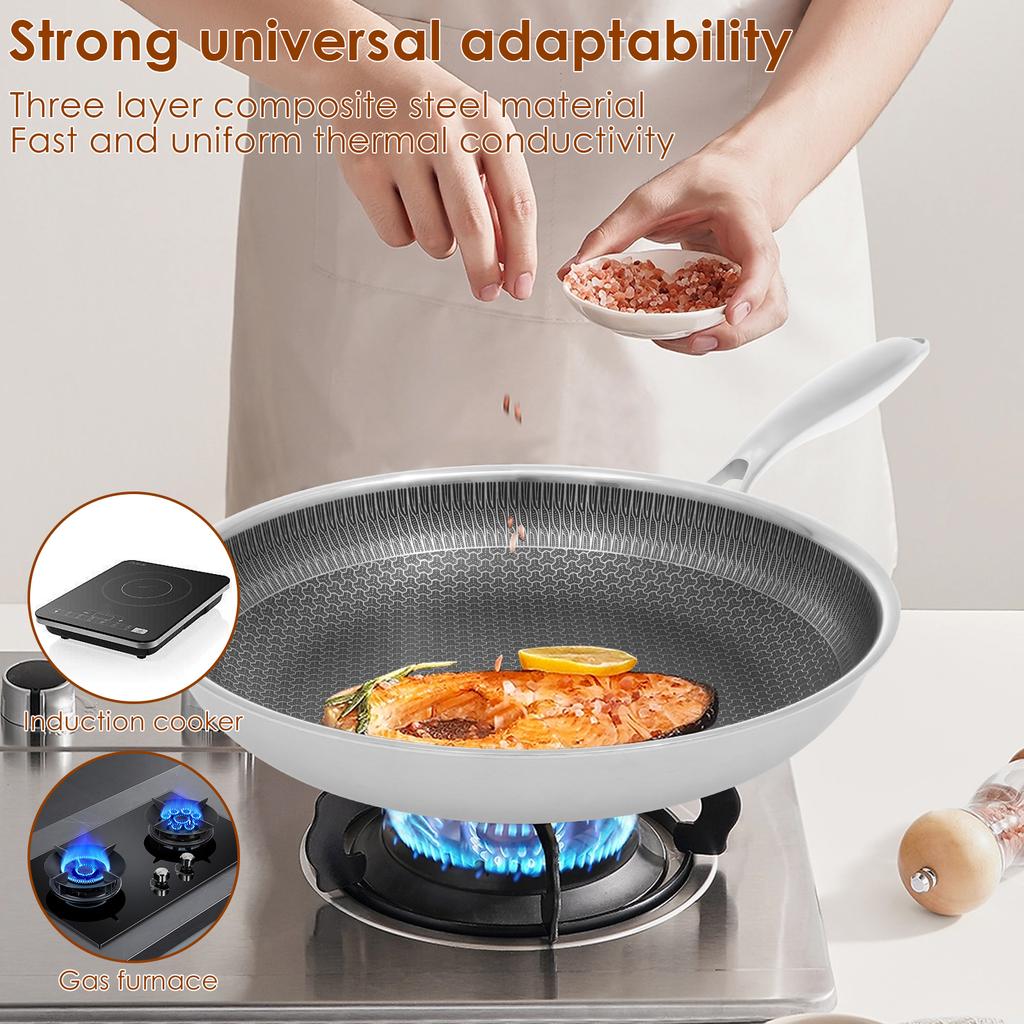 26/28cm Non-stick Frying Pan Stainless Steel Cooking Pot with Removable Handle Scratch-resistant for Induction and Gas Cooktops