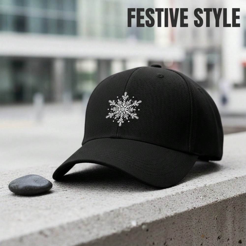 [Winter Baseball Cap] Unisex Snowflake Print Hat, Adjustable Soft Polyester, Lightweight Breathable, Sun Protection for Daily Wear & Holiday Gift