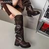 Модные женские сапоги на среднем каблуке, дизайнерские кожаные массивные туфли, женские, тренд 2024 года, новые ботинки челси, туфли-лодочки, зимние готические женские снежные ботинки