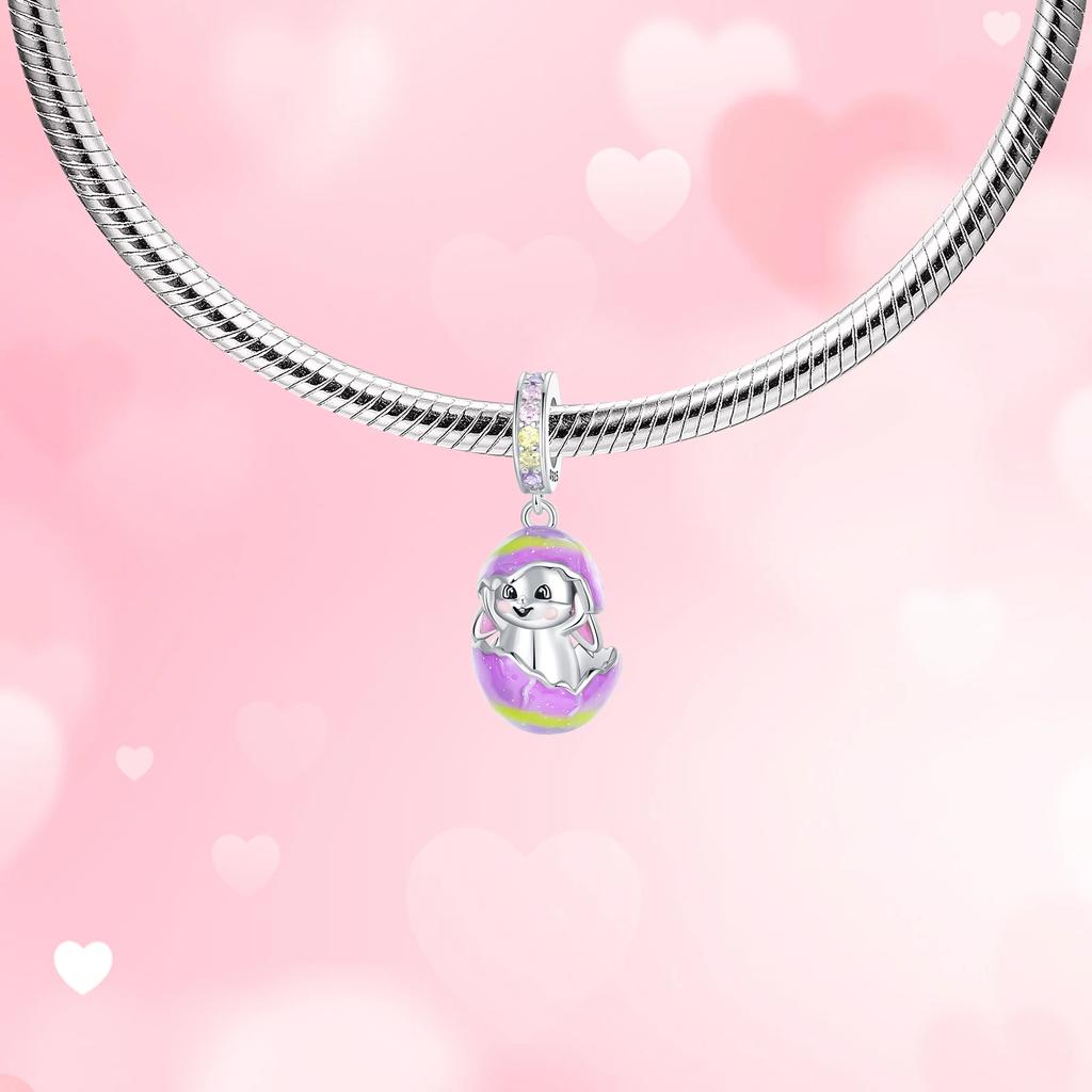 Медно-розовый кулон-шарм серии «Пасхальный кролик и яйцо», подходит для оригинального браслета, бусина-шарм, ожерелье, женские украшения для DIY