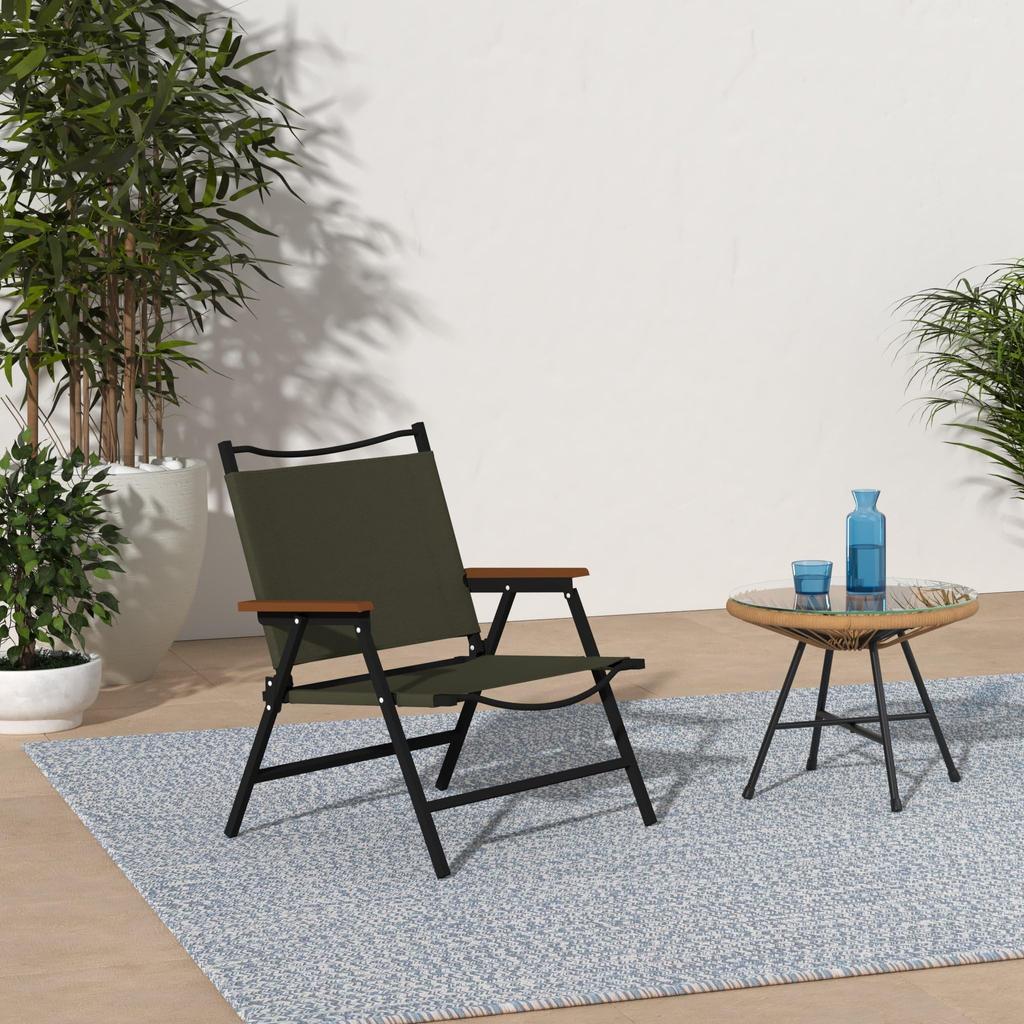 BUNDOK Low Style Chair Dark Olive Foldable Cotton Armrest BD-115DO