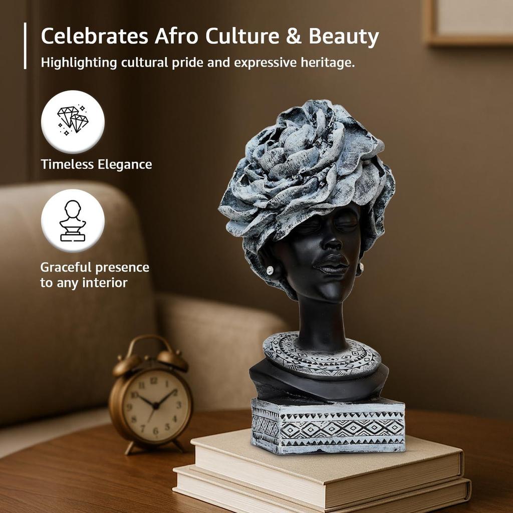 Graceful Afro-Inspired Woman Figurine | A Celebration of Culture & Beauty | Elevate Your Décor with Timeless Elegance – Pack of 1, Black & Grey