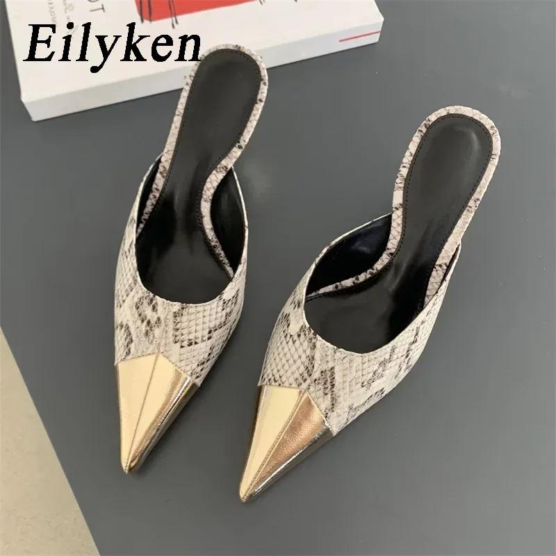 Fashion Spring Fashion Serpentine Pointed Toe Women Slippers Luxury High Heels Sexy Thin Heels Sandals Stripper Banquet Mule Female Shoe