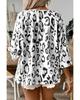 Azura Exchange Черная блузка с леопардовым принтом, V-образным вырезом и рукавами 3/4