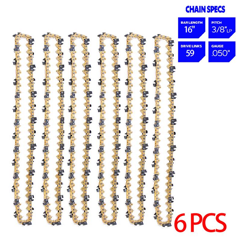 1/2/3/4/6 шт. 16-дюймовая цепная пила, лезвие для лесозаготовок, аксессуары для электропил, 59 приводных звеньев, 29 режущих звеньев, шаг 3/8 дюйма, LP, .050"